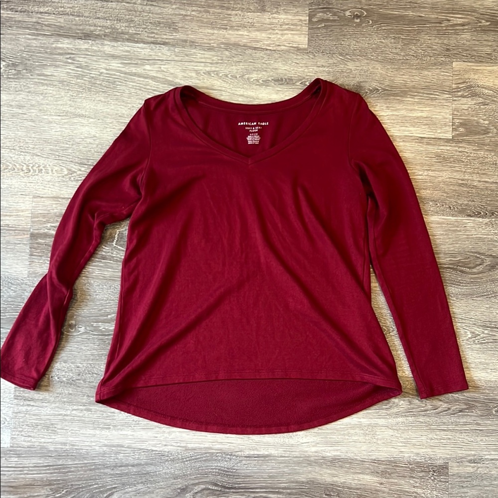 American Eagle Outfitters Red Fitted Long Sleeve Blouse